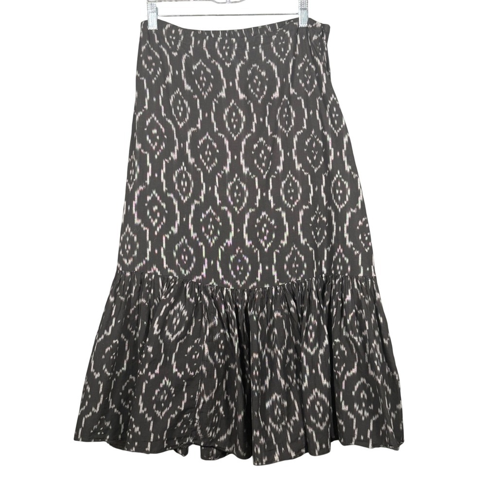 The Territory Ahead Womens 12 Black Ikat Diamond Print Cotton Tiered Midi Skirt